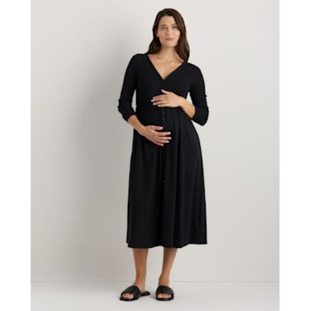 Quince Bamboo Maternity Button Front Dress Black XS-81777920790-1393128-$49